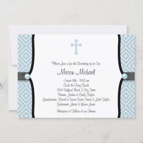 Blue Pearl Cross Black Blue Christening Announcements