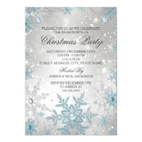 Blue Pearl Crystal Snowflake Christmas Party Card