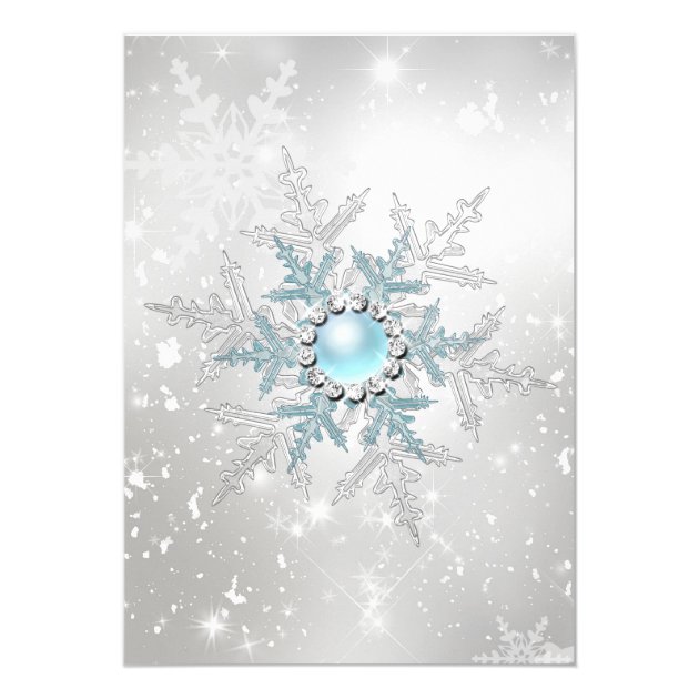 Blue Pearl Crystal Snowflake Christmas Party Invitation