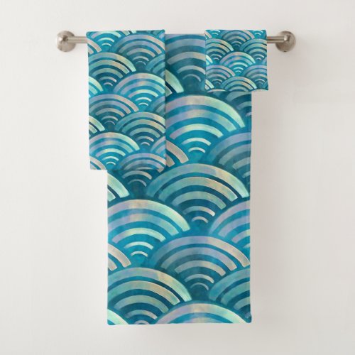 Blue Pearl Fish Scales Pattern Bath Towel Set