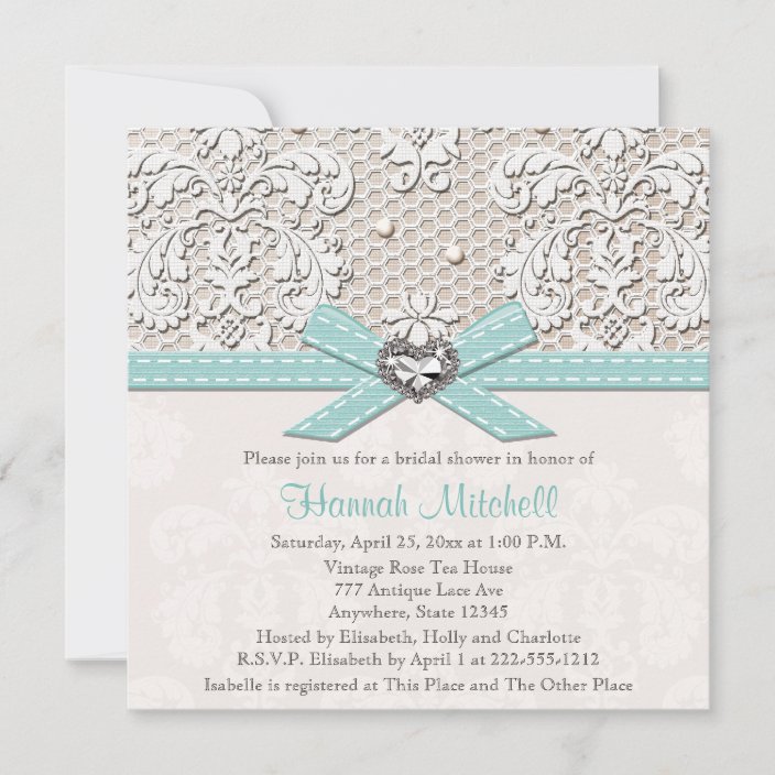 Blue Pearl Lace Diamond Bridal Shower Invitations