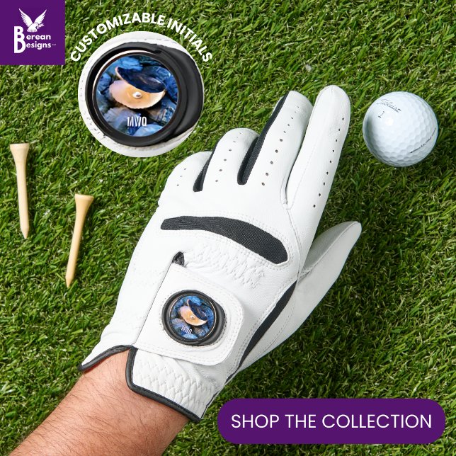 Blue Pearl Oyster Aesthetic Monogram Golf Glove (Blue pearl OYSTER golf glove with CUSTOMIZABLE initials. Mother's Day gift for her.)