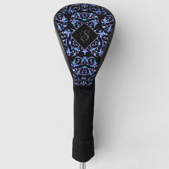 Blue Pearl Pattern Monogrammed Golf Head Cover (Front)