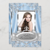 Blue Pearl Silk Vintage Glamour Quinceanera Invitation (Front/Back)