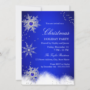 Blue Pearl Snowflake Christmas Holiday Party Invitation