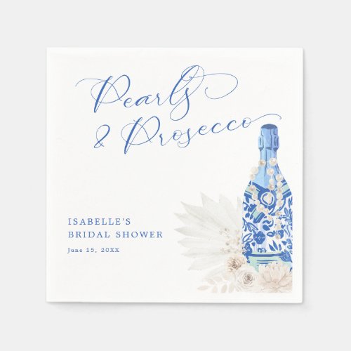 Blue Pearls and Prosecco Bridal Shower Napkins