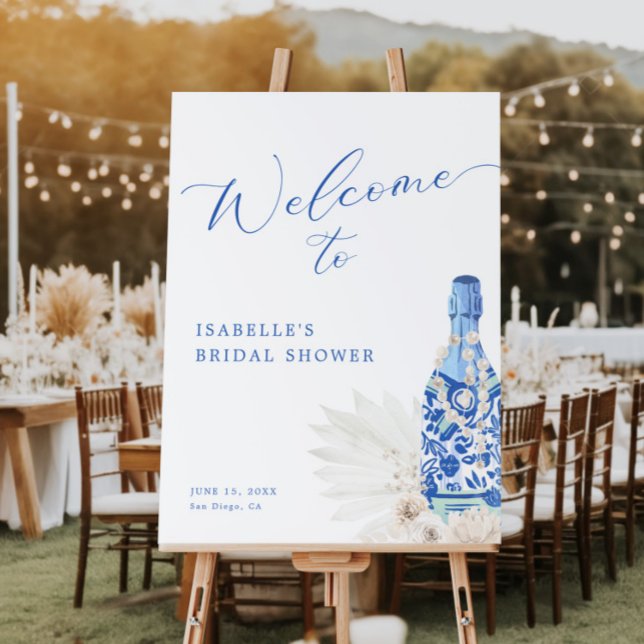 Blue Pearls and Prosecco Bridal Shower Welcome Foam Board (Creator Uploaded)