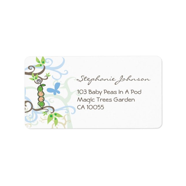 Blue Peas In A Pod Boy Twins Baby Shower Labels (Front)