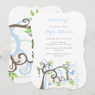 Blue Peas In The Pod Boy Twins Baby Shower Invite