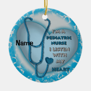 Blue Pediatric Nurse custom name Ceramic Ornament