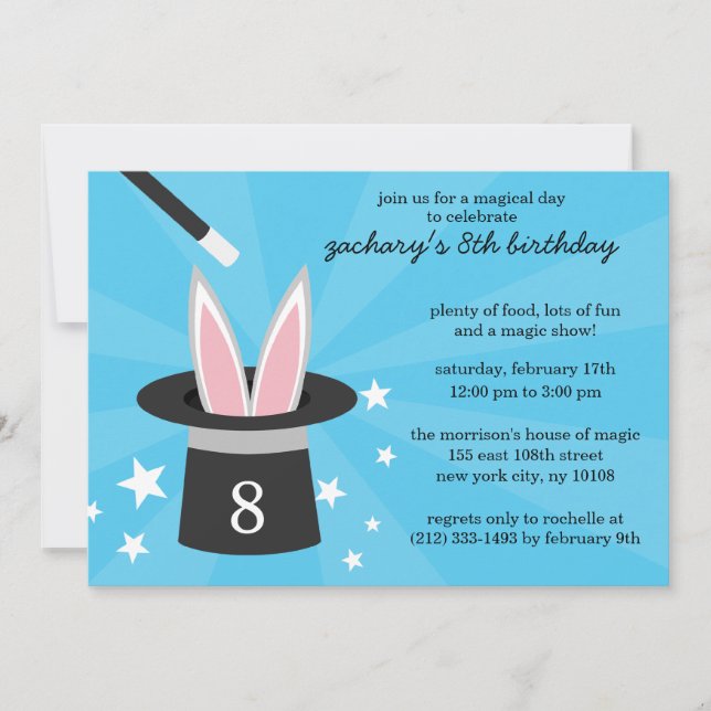 Blue Peek-a-Boo Rabbit Custom Magic Birthday Party Invitation (Front)