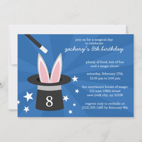 Blue Peek-a-Boo Rabbit Custom Magic Birthday Party Custom Invite