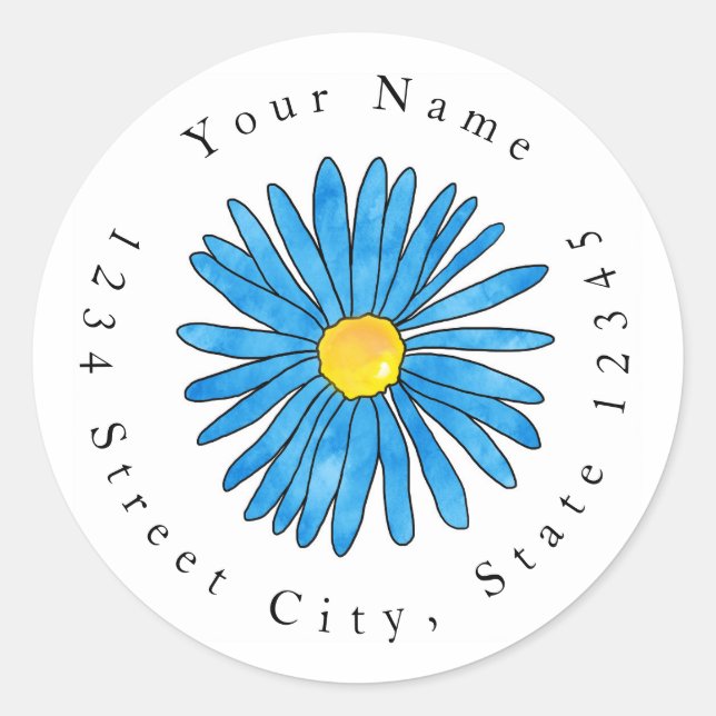 Blue Pen and Watercolor Aster Flower Labels (Front)