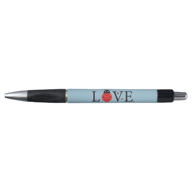 Blue Pen With 'Love' Red And Black Ladybugs Design (Front)