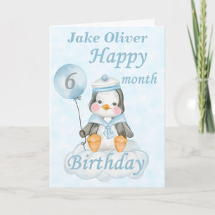 Blue Penguin 6 Month Birthday Card