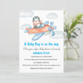 Blue Penguin Airplane Boy Baby Shower Invitation (Standing Front)