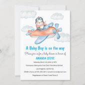 Blue Penguin Airplane Boy Baby Shower Invitation (Front)