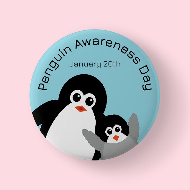Blue Penguin Awareness Day Button (Penguin)