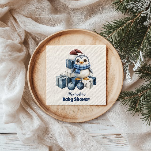 Blue Penguin Christmas Baby Shower Napkins (Creator Uploaded)