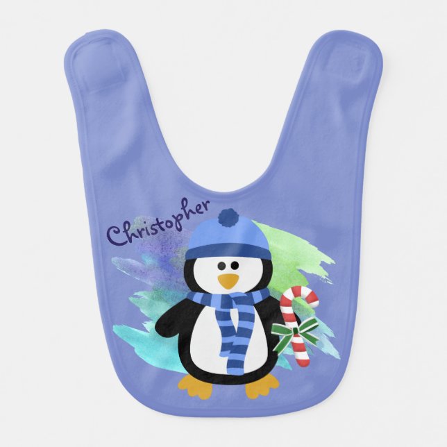 Blue Penguin Christmas Bib (Front)