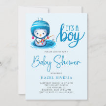 Blue Penguin It’s a Boy Baby Shower Invitation