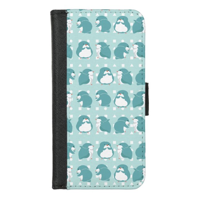 Blue Penguin pattern iPhone Wallet Case (Front)