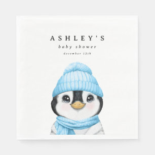 Blue Penguin Winter Baby Shower Napkins