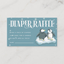 Blue Penguins Baby Shower Diaper Raffle Ticket Enclosure Card