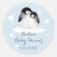 Blue Penguins Baby Shower Stickers