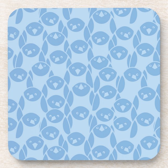 Blue penguins pattern background beverage coaster (Front)