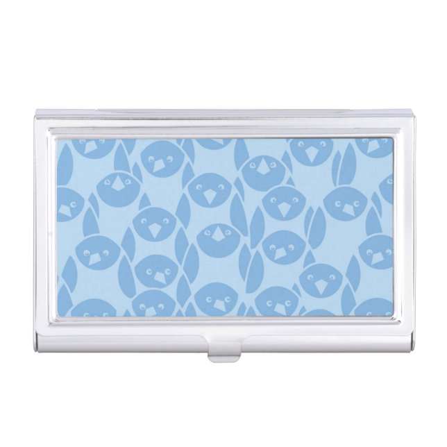 Blue penguins pattern background business card case (Front)
