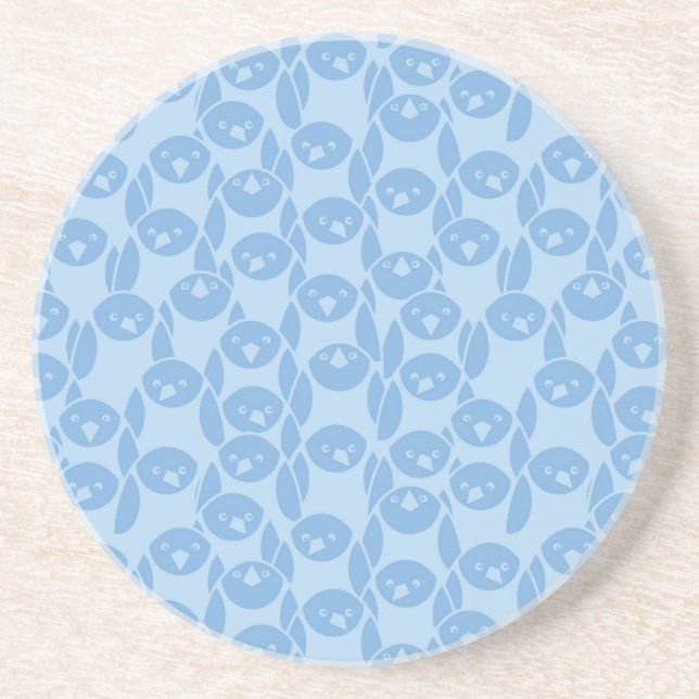 Blue penguins pattern background drink coaster (Front)