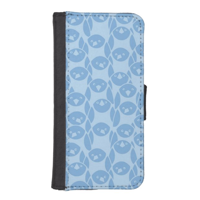 Blue penguins pattern background iPhone wallet case (Front)