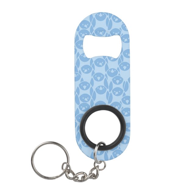 Blue penguins pattern background keychain bottle opener (Front)