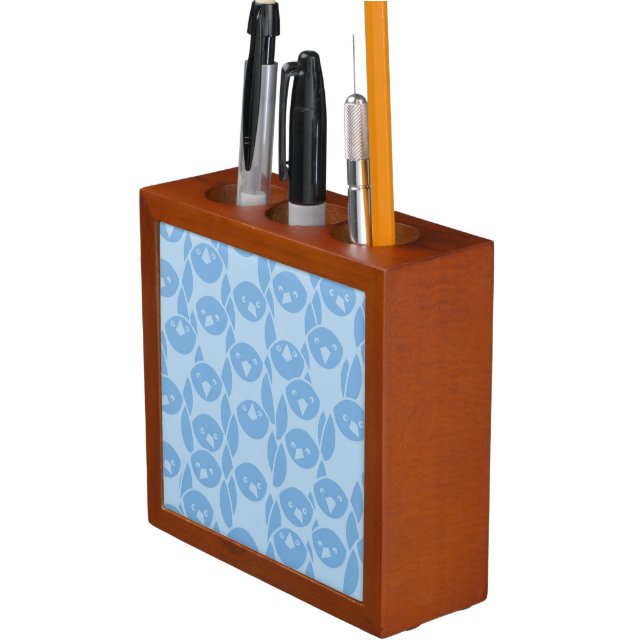 Blue penguins pattern background pencil holder (In Situ)