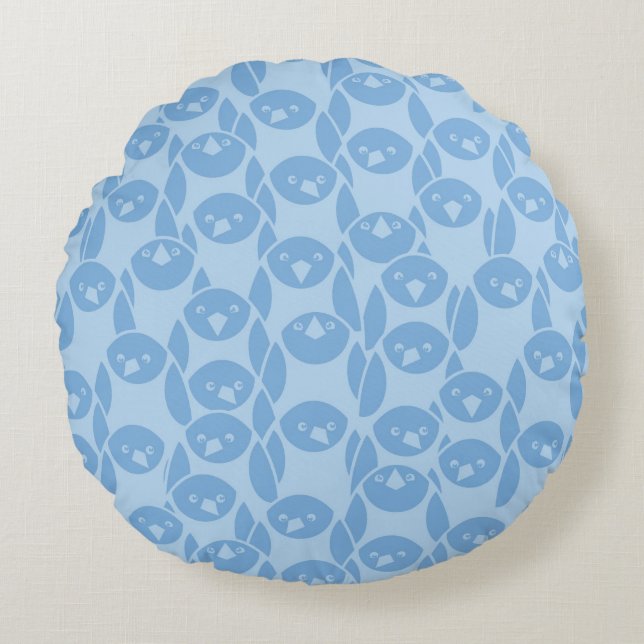 Blue penguins pattern background round pillow (Front)