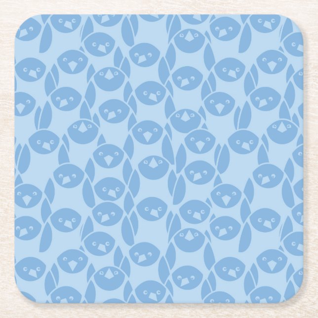 Blue penguins pattern background square paper coaster (Front)