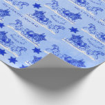 Blue Penguins Riding Sleigh Personalized Hanukkah Wrapping Paper<br><div class="desc">The original design on this roll is just the thing for Penguin lovers, Unique Hanukkah patterns & those who appreciate the feel of premium quality heavy weight linen textured paper. On a snowy blue backdrop sit dignified Penguin couples in their holiday finest in vintage 19th Century sleighs pulled by high-stepping...</div>