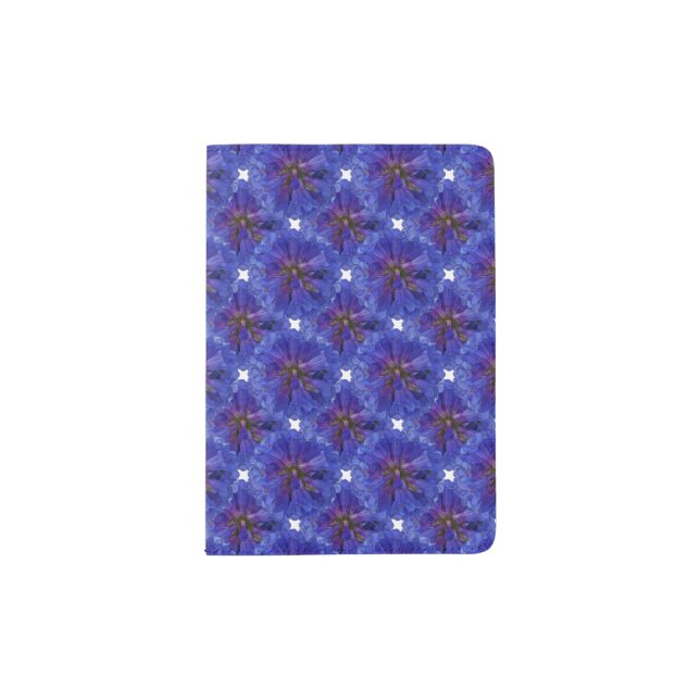 Blue Penstemon Floral Pattern Passport Holder (Front)