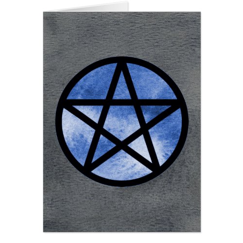 Blue Pentacle on Black Watercolor Card