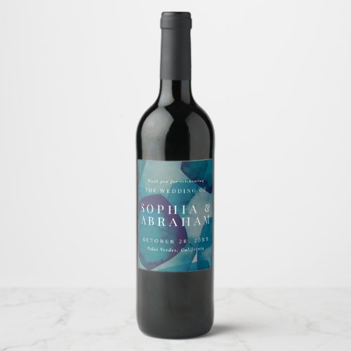 Blue Pentagons Watercolor Wine Label