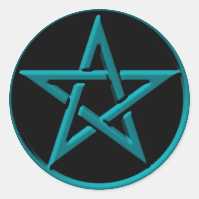 blue pentagram classic round sticker (Front)