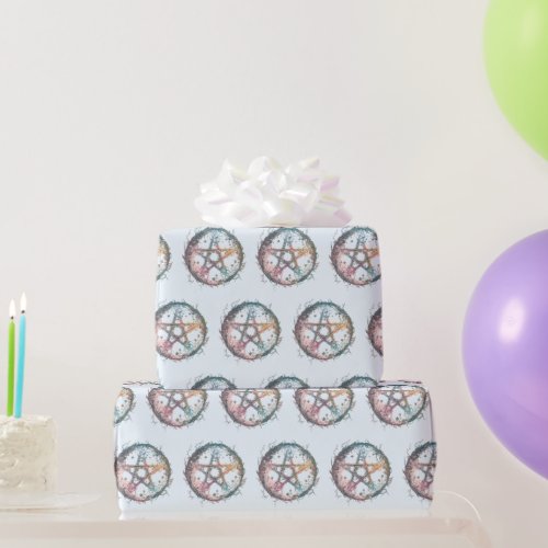 Blue Pentagram Witchcraft Light Blue Halloween Wrapping Paper