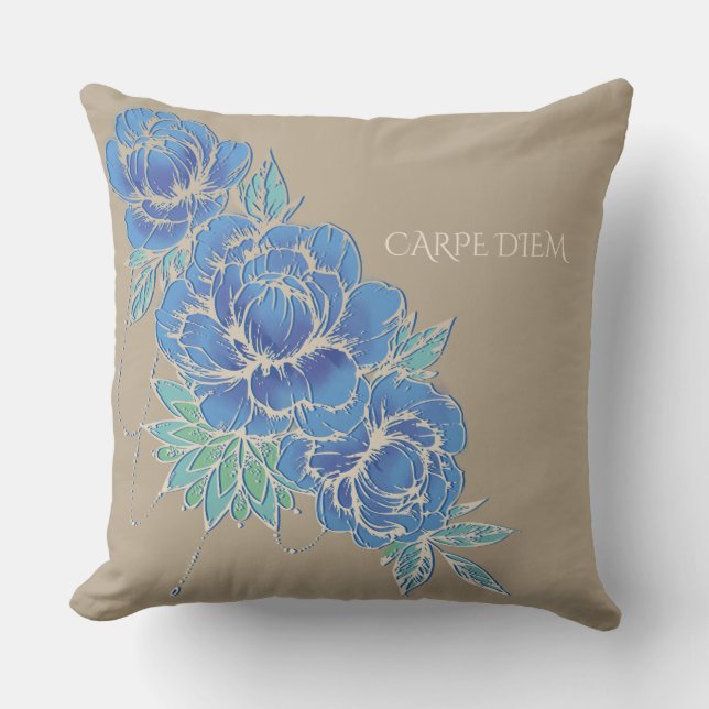 BLUE PEONIES & DAMASK ~ Pillow (Front)