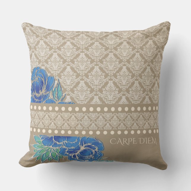 BLUE PEONIES & DAMASK - Pillow (Front)