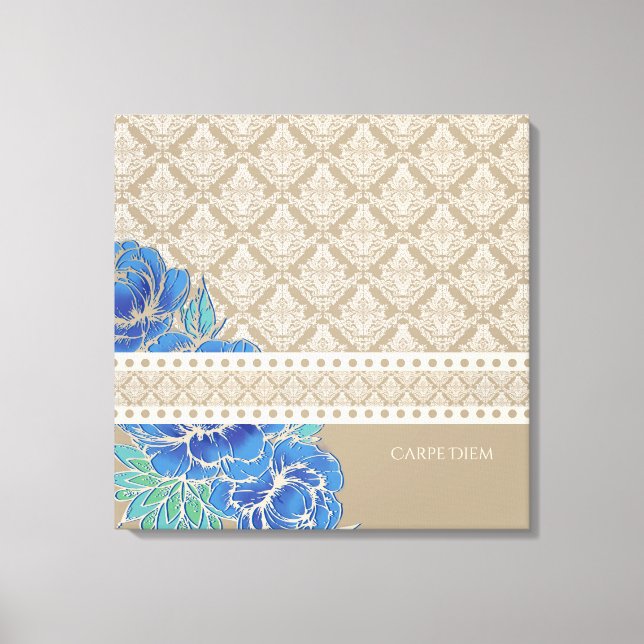 BLUE PEONIES & DAMASK - Wrapped Canvas Print (Front)