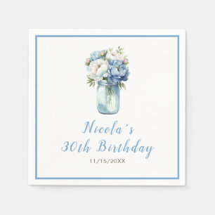 Blue Peonies Mason Jar Birthday Napkins