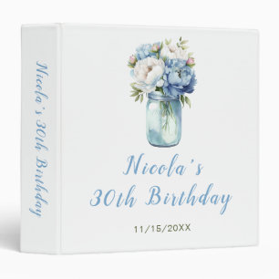 Blue Peonies Mason Jar Birthday Party Photo Album 3 Ring Binder