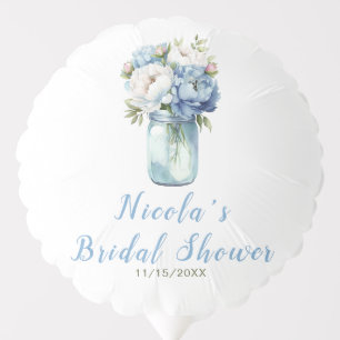 Blue Peonies Mason Jar Bridal Shower Balloon