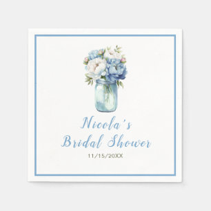 Blue Peonies Mason Jar Bridal Shower Napkins